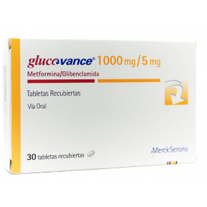 Glucovance 1000 / 5 mg ( Metformin / Glyburide ) 30 film-coated tablets